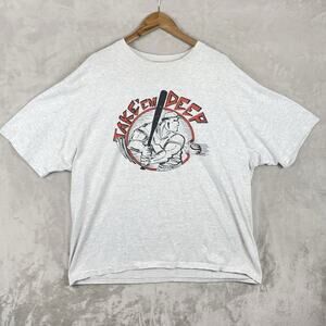 Vtg 90s Hanes Heavyweight T Shirt XXL Take Em Deep Baseball USA Made Muscle Tee